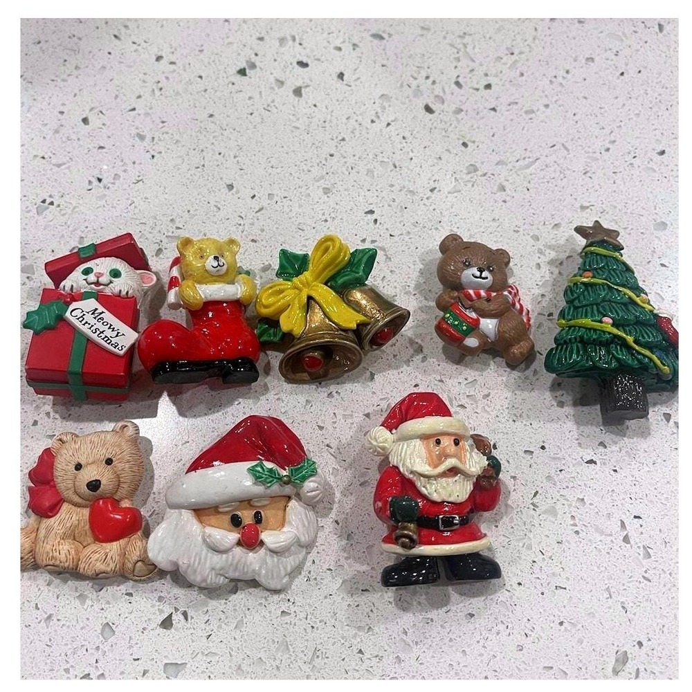 Vtg‎ Christmas Lot Of 8 Brooches Holiday Costume